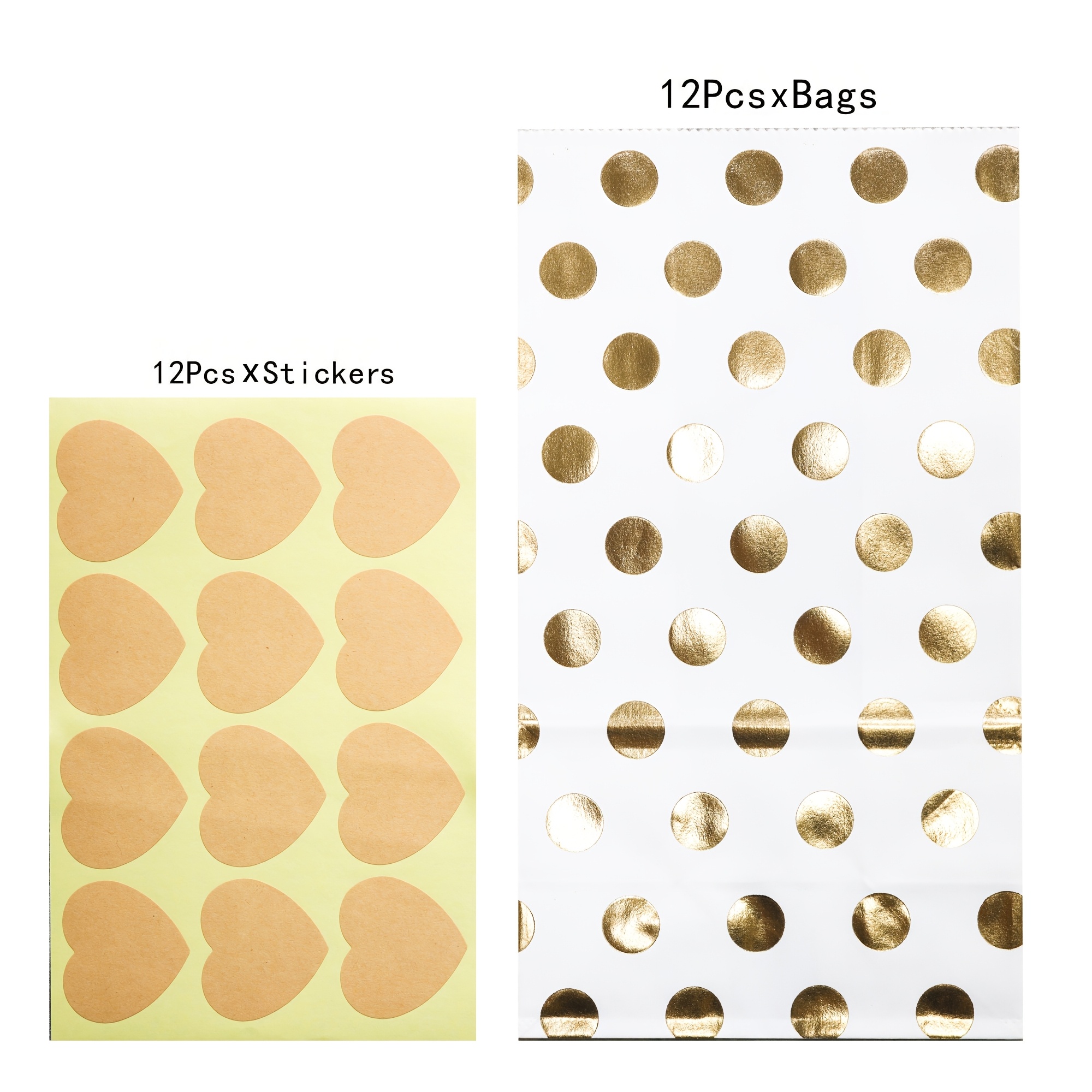 Image of 12pcs Golden Dot Paper Bags Treat Gift Packaging Open Home Wedding Christmas Paper Craft Bags