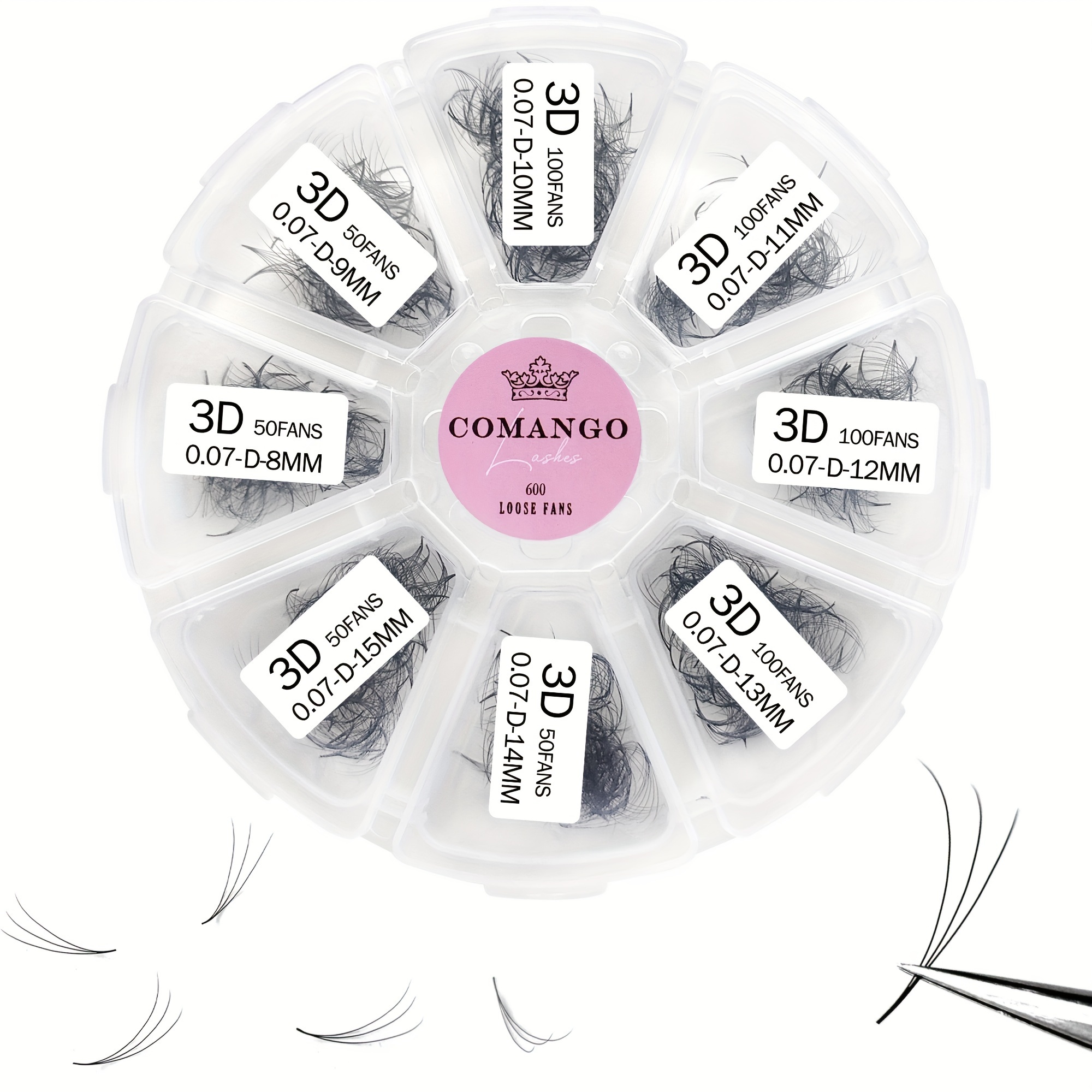 Comango Premade Volume Fan Mixed Length Eyelash Extension Sharp Pointy Stem Premade Lashes Extension Thin Root 3d-16d