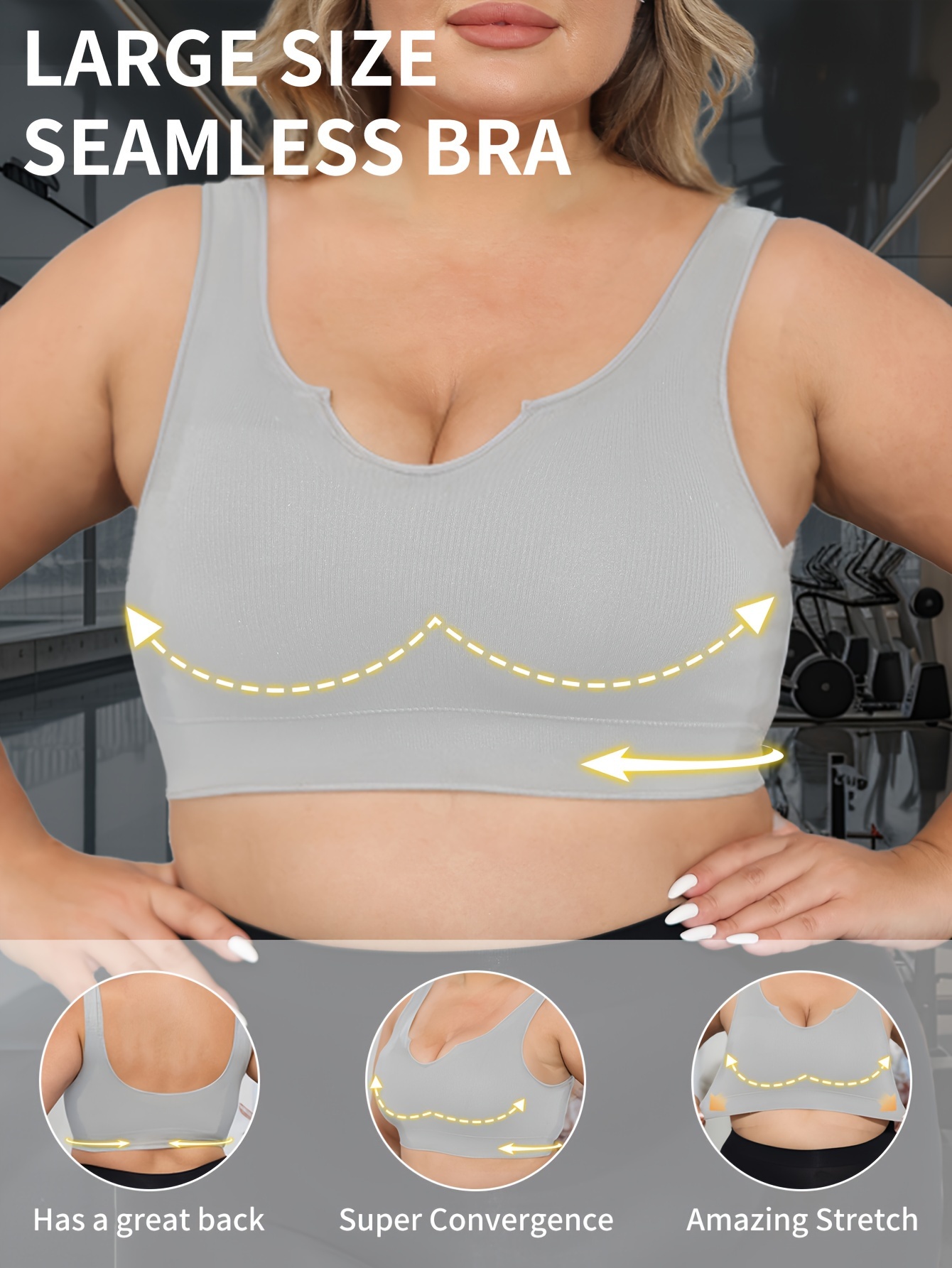 Women'S Daily Casual Low-Collar Non-Removable Chest Pad Bra, Seamless Breathable, Medium Stretch Polyamide Knit Fabric, 120g/?, Solid Color, Easy Comfortable, Sexy, for Women