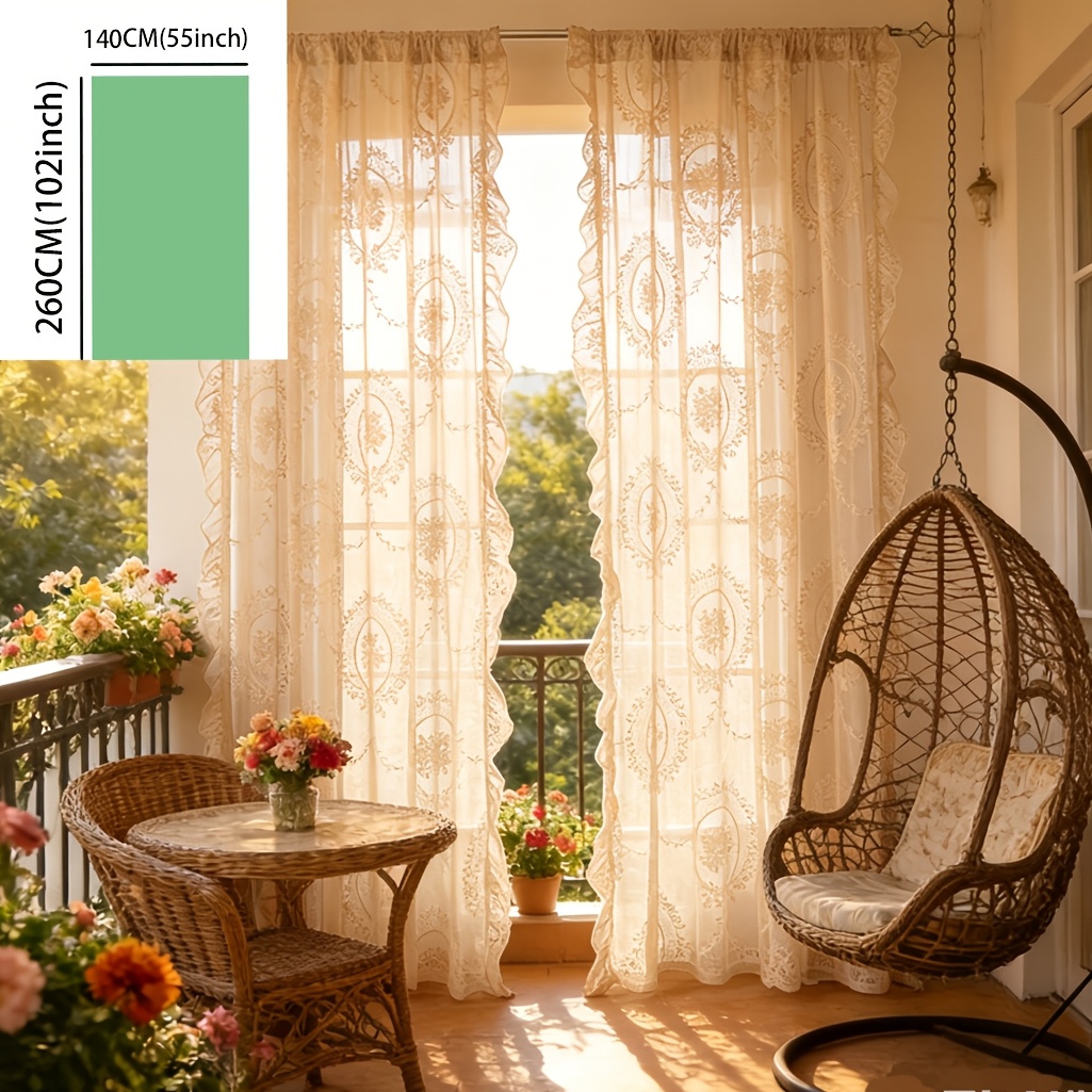 TEMU 1pc Vintage Beige, Burgundy, Round Mirror Jacquard Lace Sheer Curtain, Gentle Atmosphere Valance Curtain, Rod Pocket Sheer Curtain