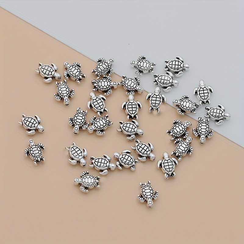 Image of 30pcs Ancient Silvery Bead Alloy Ancient Silvery Turtle Spacer Bead Tibetan Silvery Turtle Charm Making Bracelet Necklace Turtle Charms Handmade