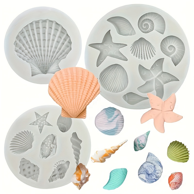 

3-piece Coastal Charm Silicone Mold Set: Starfish, Shell & Conch Shapes For Diy Crafts