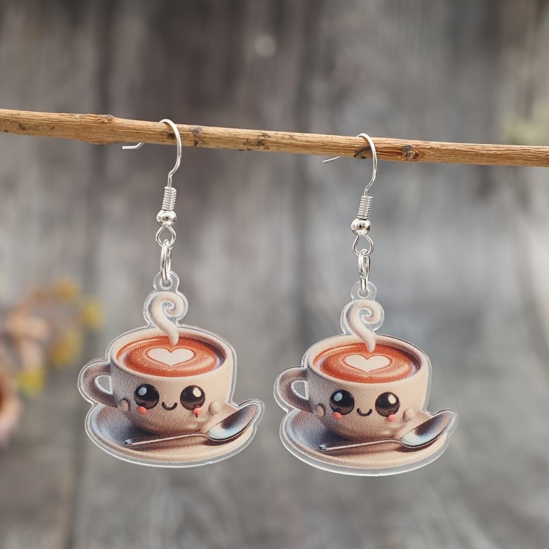 New Cross-border European And American Minimalist Cute Coffee Cup Dangling Earrings With , Without Battery