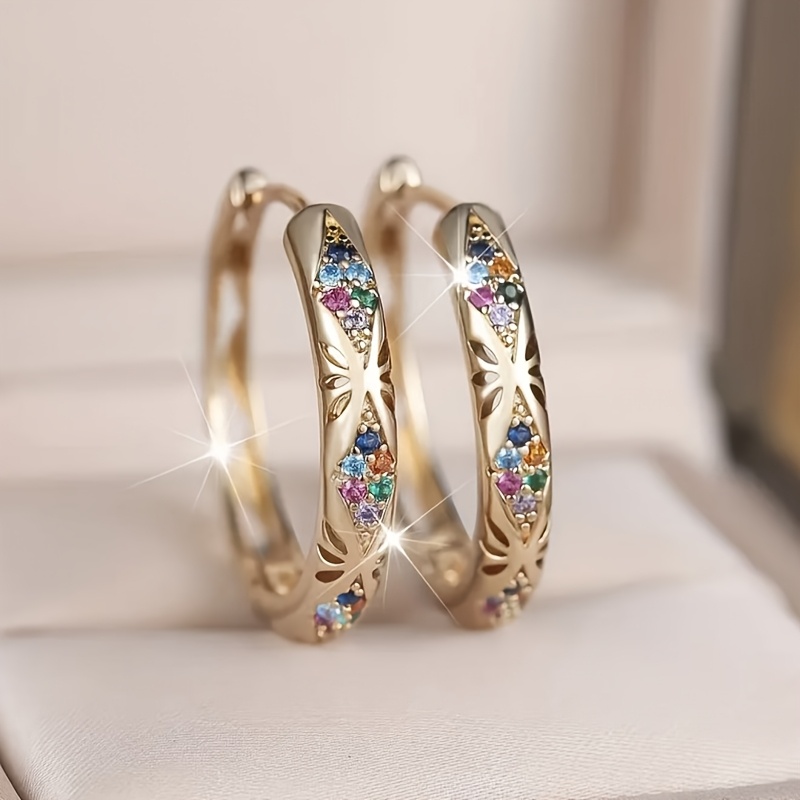 TEMU A Pair Of Elegant Bohemian Floral Micro-pave Zirconia Earrings Women' Earrings Suitable For Wedding Daily Party Banquet Wear
