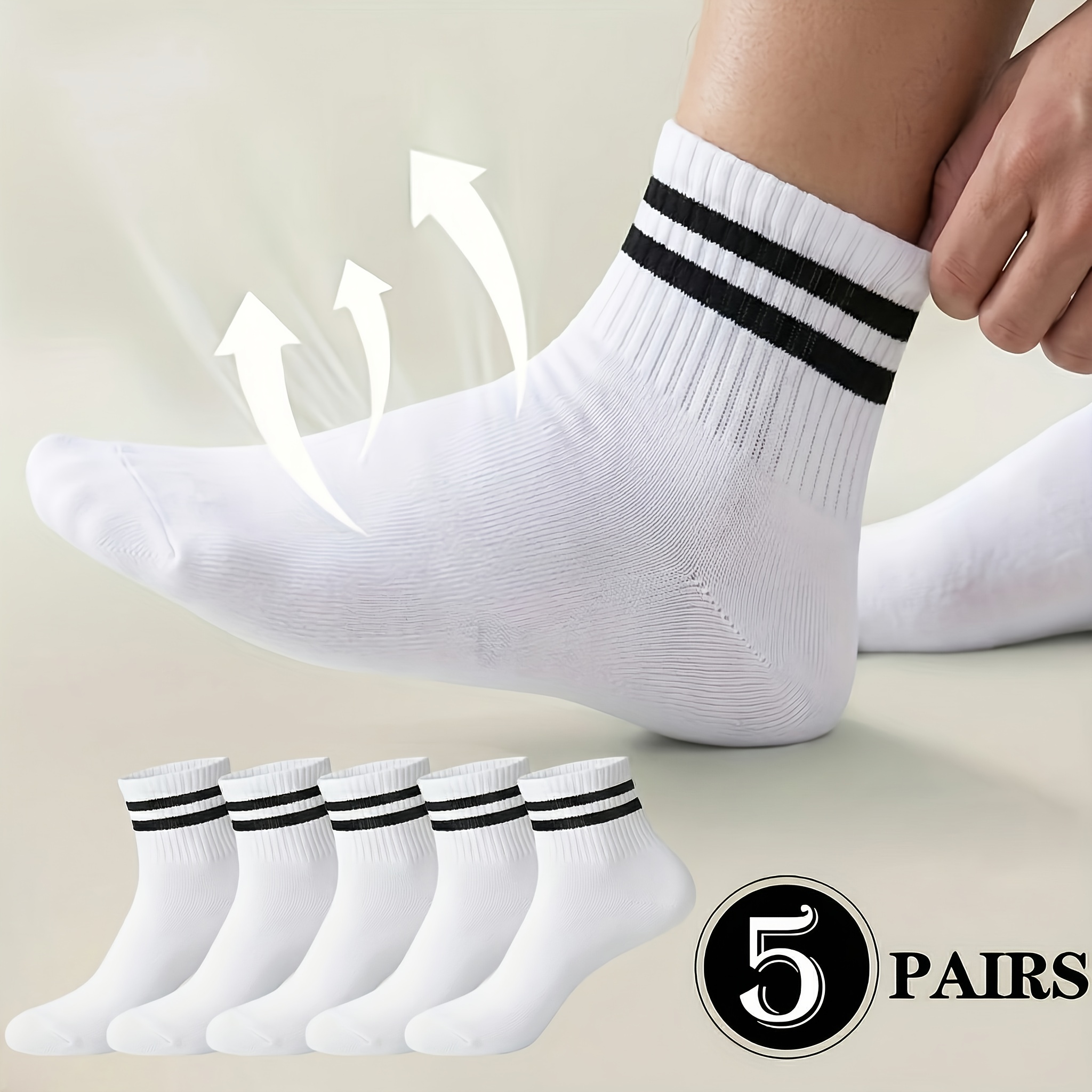 E-shop 5 Paar weiße und schwarze College Tennis Socken, Sportschuhe, Damen Sportschuhe, Herren Sportschuhe, Atmungsaktive Socken, Weiße Sportschuhe,