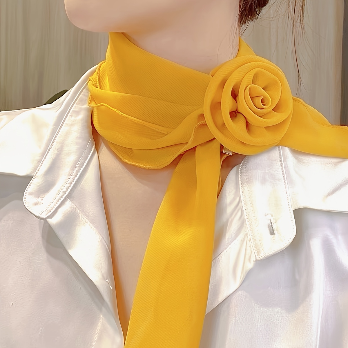 TEMU Elegant Rose Scarf - Solid Color Non-stretch Neck Wrap & Hair Accessory Suitable For Dance, Weddings, Parties - Hand Washable Spring Summer