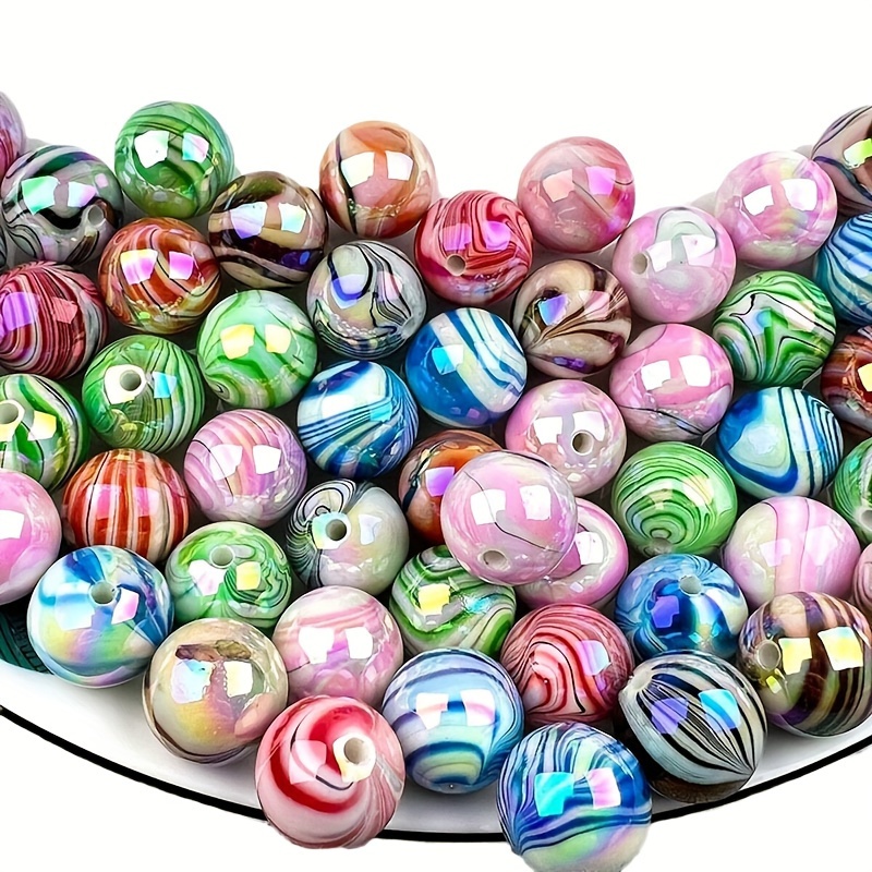 

30/50pcs Versatile 8-10mm Ab Acrylic Mixed Colors Water Ripple Effect Beads For Jewelry Making Perfect Ideal Diy Beaded Decors Crafts Accessories