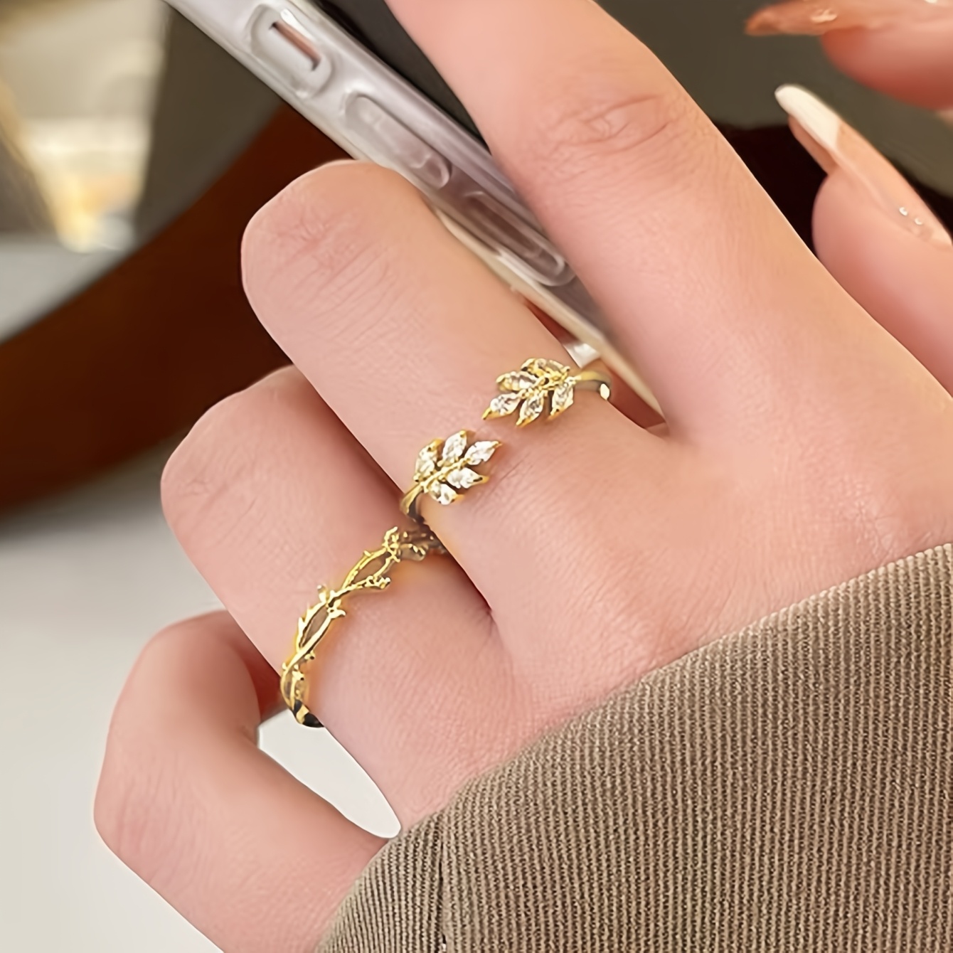 5pcs Elegant Minimalist Cube Zirconia Open Ring Set
