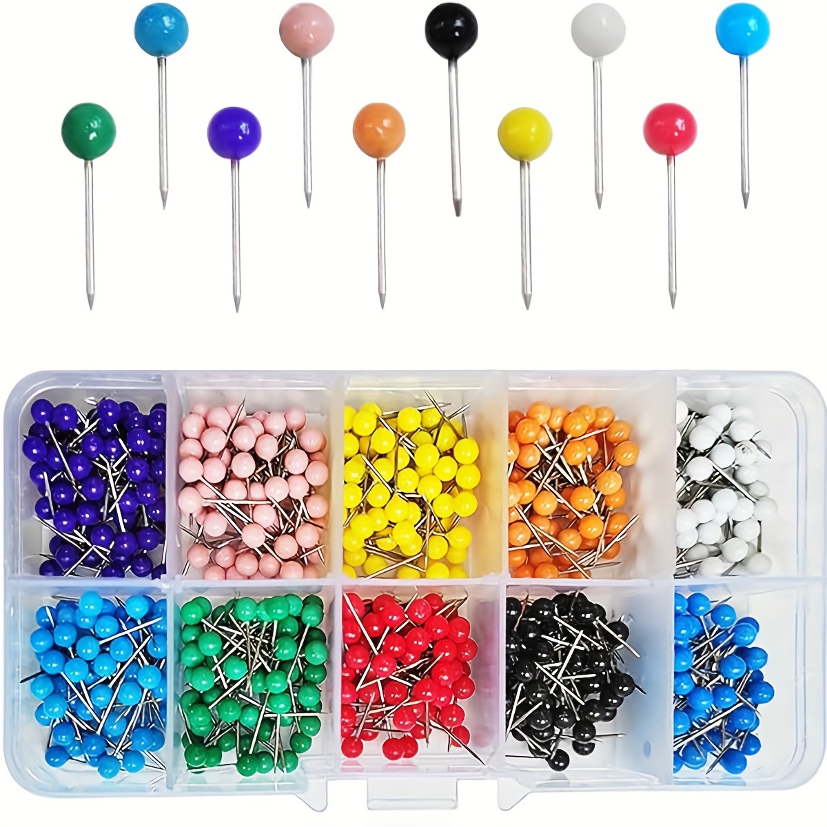 

600-pack Assorted Push Pins - Mixed Color Round Head Map Pins For Crafts, Quilting, And Marking