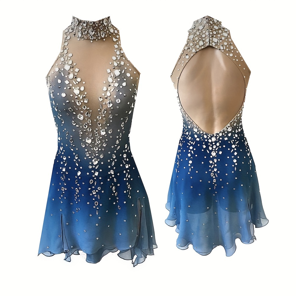 Backless Ombre Figure Skating Dress 2025 Blue Ombre Figure Skating Dress  High Stretch Non Temu Denmark