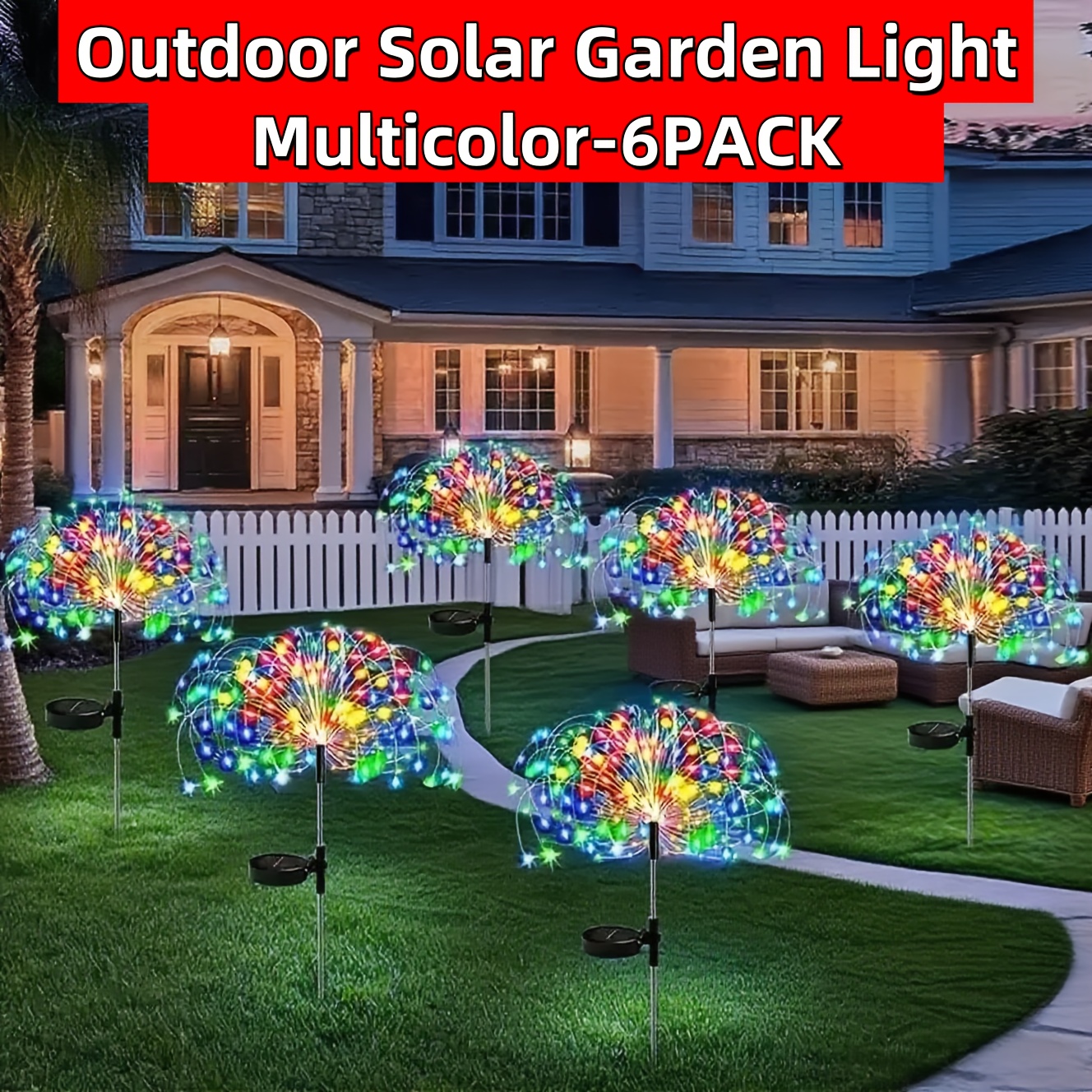 TEMU 6/12pcs Outdoor Solar Led Fireworks Light - Outdoor Solar Garden Light, Ip65, 8 Lighting , Suitable For Outdoor Christmas And Halloween