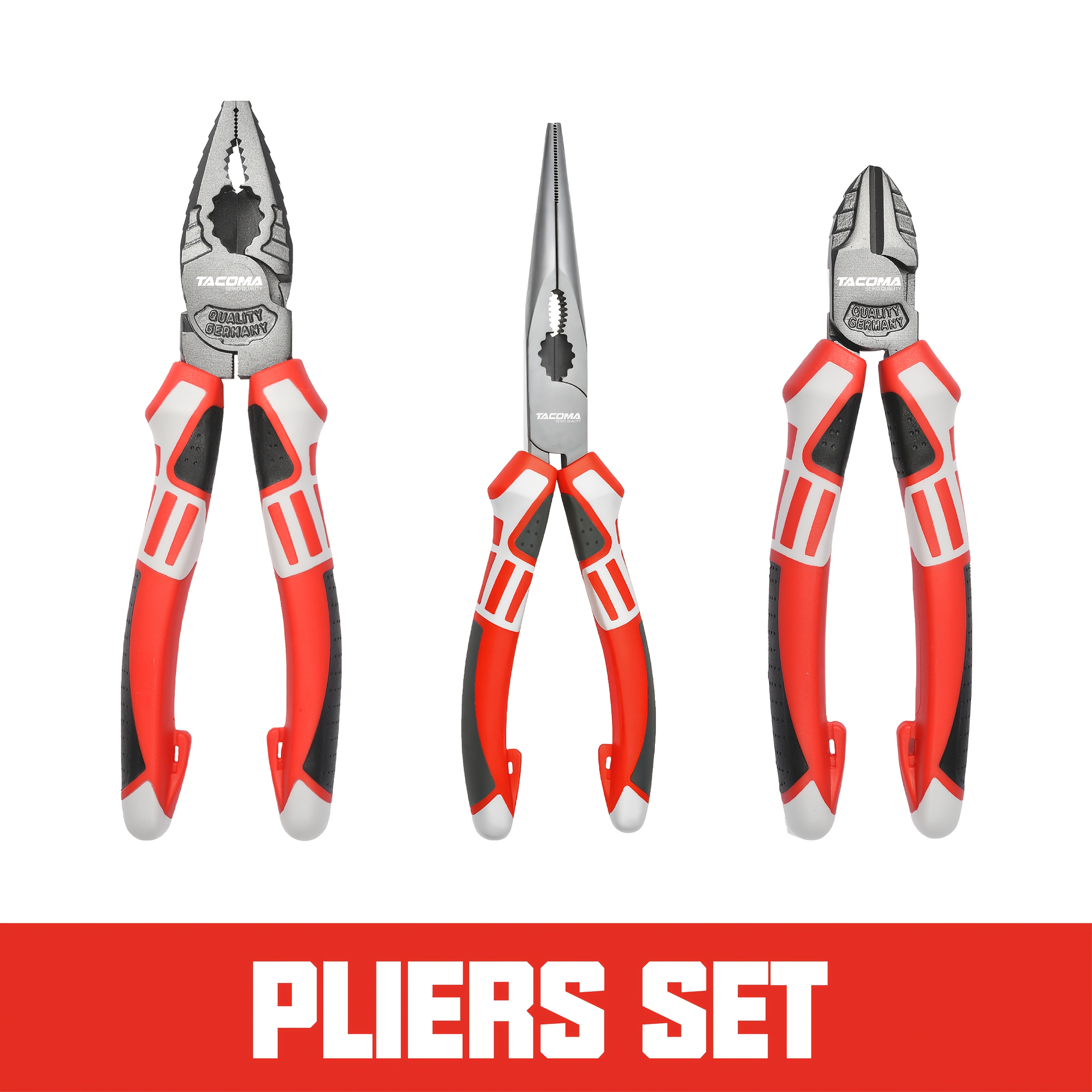 

3pcs Tacoma Pliers Set, Steel, Wire Cutter, Long Nose & Pliers, Cr-, , Off-center Handles, , For , Electricians, Automotive