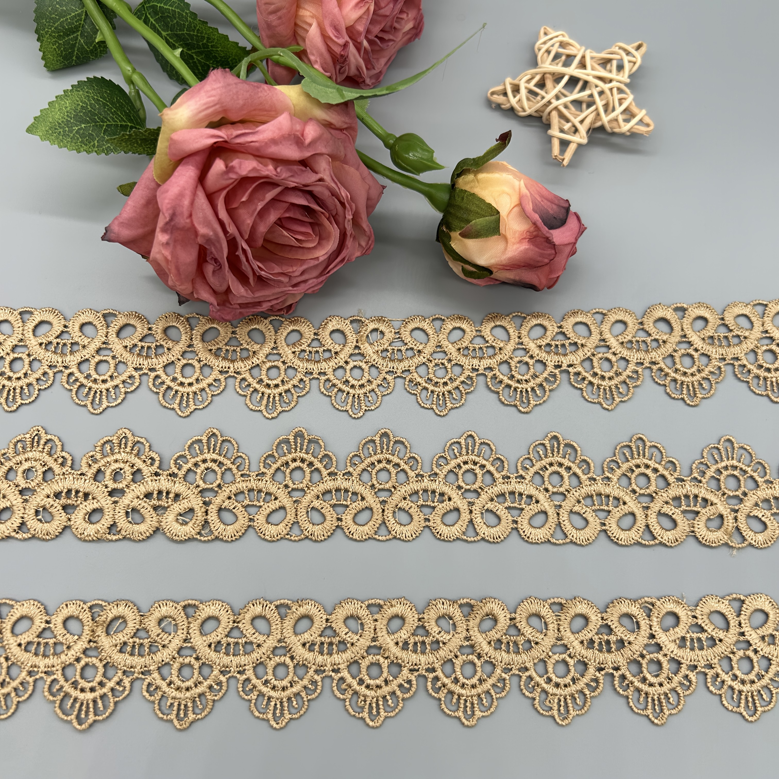 TEMU 1 Pack Of 3 Yards Of Trim, Measuring 1.18 Feet, Made With High-quality Water-soluble Embroidery. It Features A Delicate Texture And Is Suitable