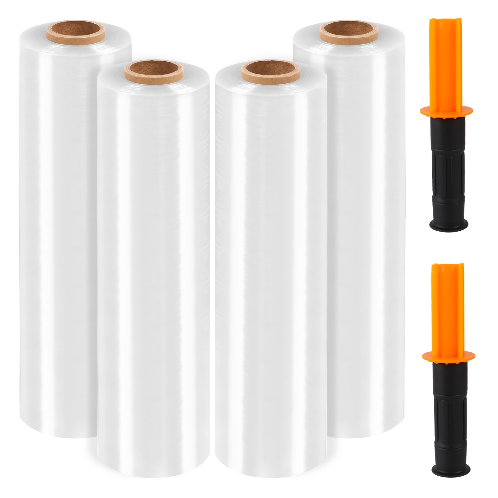 2 4 rolls clear industrial stretch wrap with hand grips 15 inch   feet stretch wrap roll 60 gauge plastic stretch film for pallet reinforcement warehouse stacked goods furniture appliance packaging dustproof transport protection