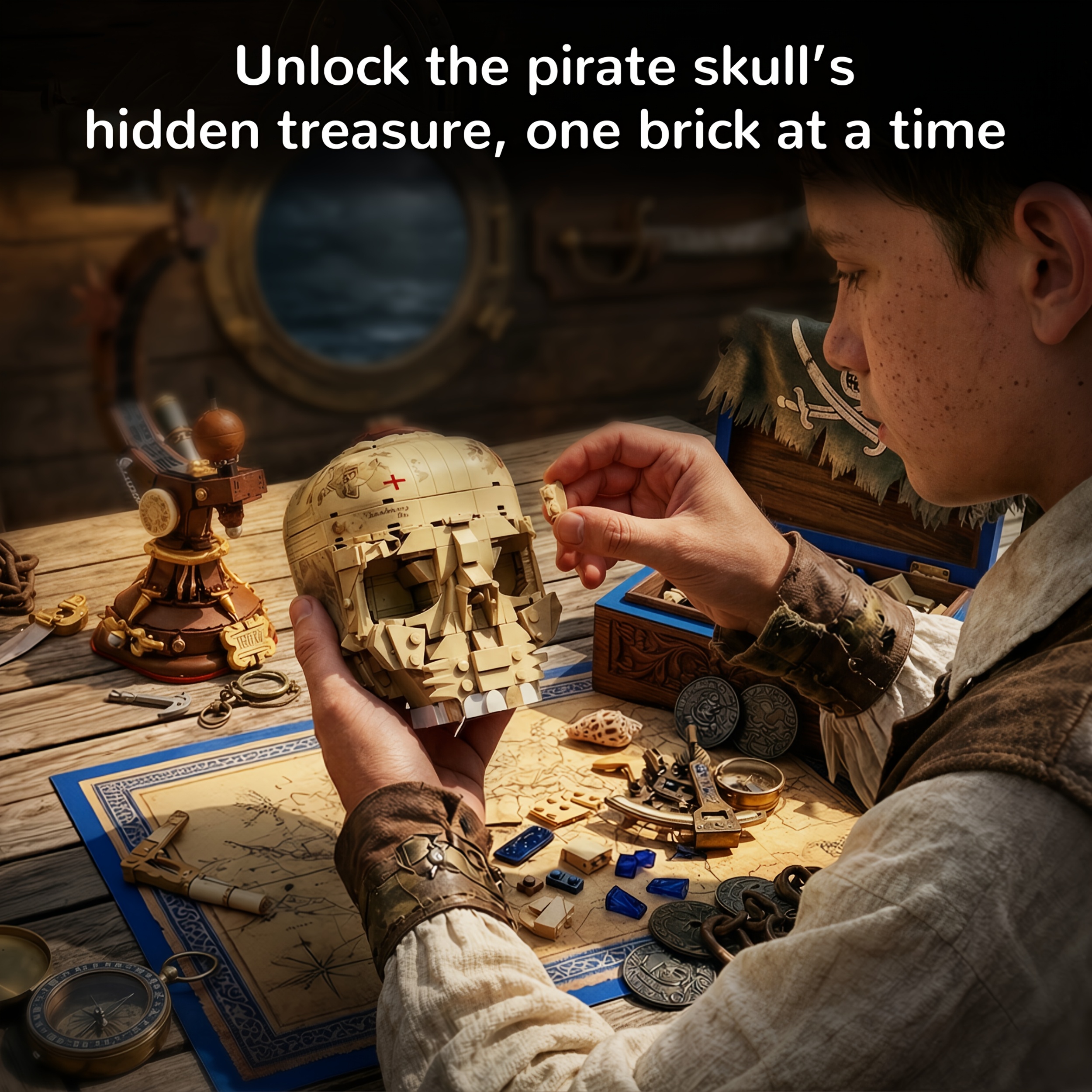 Pirate Skull Building Block Model with Rotatable Features