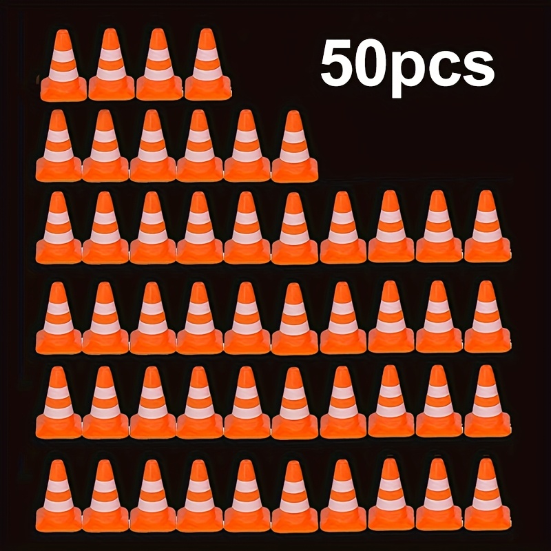 Image of 50pcs Orange Mini , Mini Traffic Cones Obstacle Signs, Party Game Props, Personalized Game Tools, Birthday Gift Fillers, Mini Pretend Play Traffic Scene Obstacle Toys Models