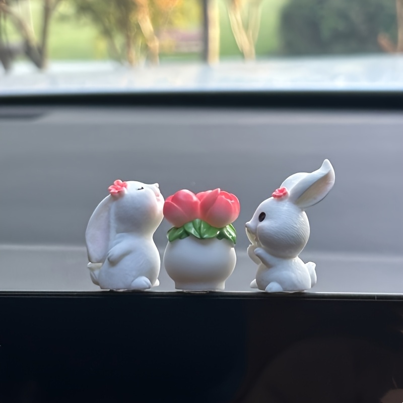 

1 Set Easter Bunny Car Dashboard Decor, Mini Resin Vase And Rabbit Figurines, Cute Car Accessory For Console And Window Display, Non-electric Vehicle Ornament