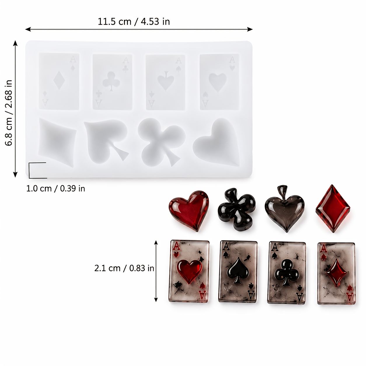 TEMU 2d Flat - 8-cavity Gothic Playing Cards Silicone Mold Set For Resin And Polymer Clay, Flat Back Gothic Ace Heart Spade Mold For Keychain Pendant