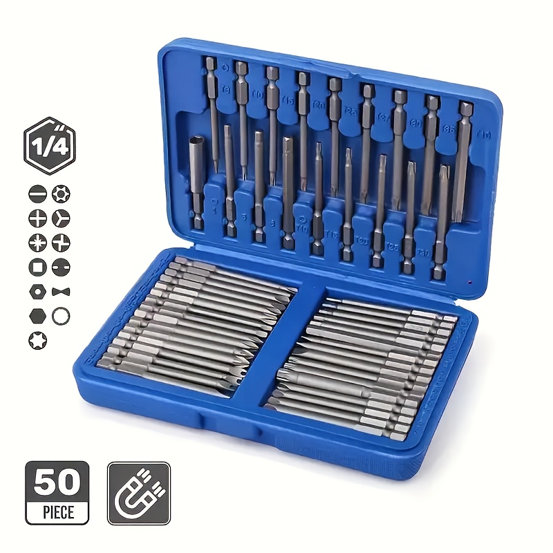 50pcs Extra-Long 75mm Magnetic Screwdriver Bit Set Stainless Steel for DIY and Professional Use