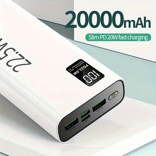 portable charger 22 5w fast charging 20000mah pd 3 0 qc 4 0 led display cell phone battery pack usb c high speed charging battery pack external cell phone power bank compatible with samsung s22 s21 google ipad and other smartphones