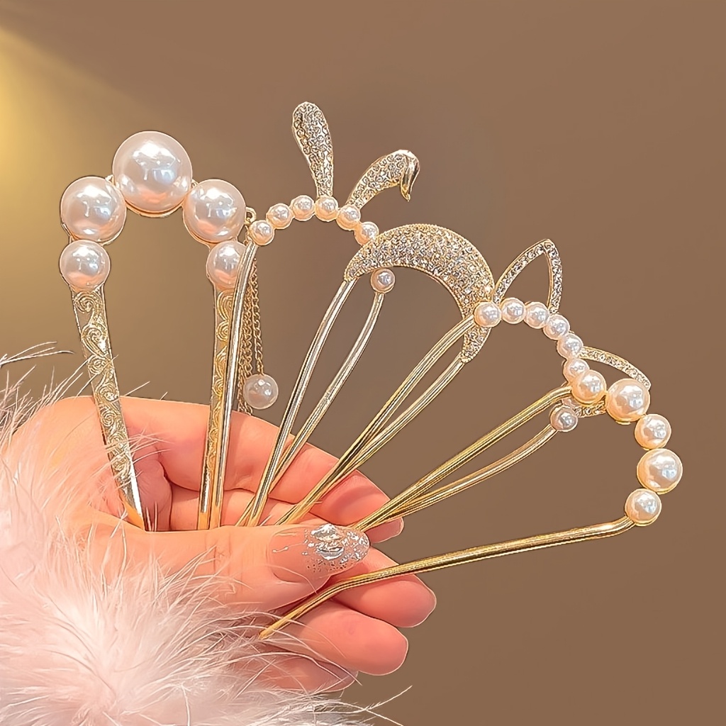 10pcs elegant alloy hair accessories moon   flower hairpins u shaped hair clips set   stylish headgear ideal gift for valentines day valentines day gift   motif durable alloy hair accessories Product details 4