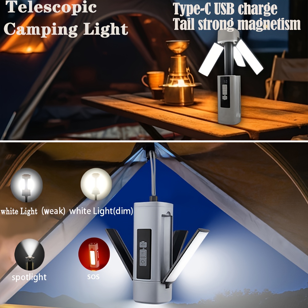TEMU Outdoor Retractable Camping Light, Camping Gear And Equipment, Camping Lights & Flashlight, 4-section Adjustable Rod, Multi-functional Camping