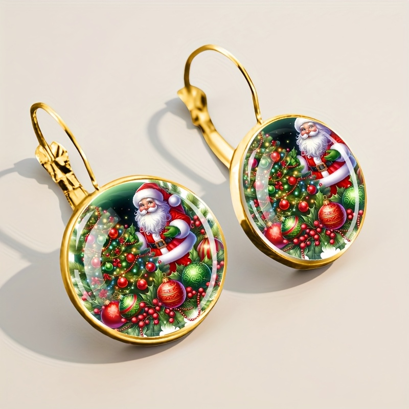 TEMU Christmas Tree And Santa Claus Earrings, Fashion Accessories, Unique Casual Attire, Suitable For , Halloween And Christmas Holiday Gifts