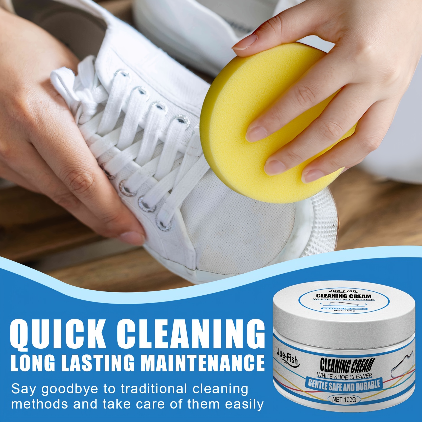 100g/3.53oz Multi-purpose Canvas Shoe Cleaner For White Shoes And Sports Shoes, No-wash Stain Remover With Sponge