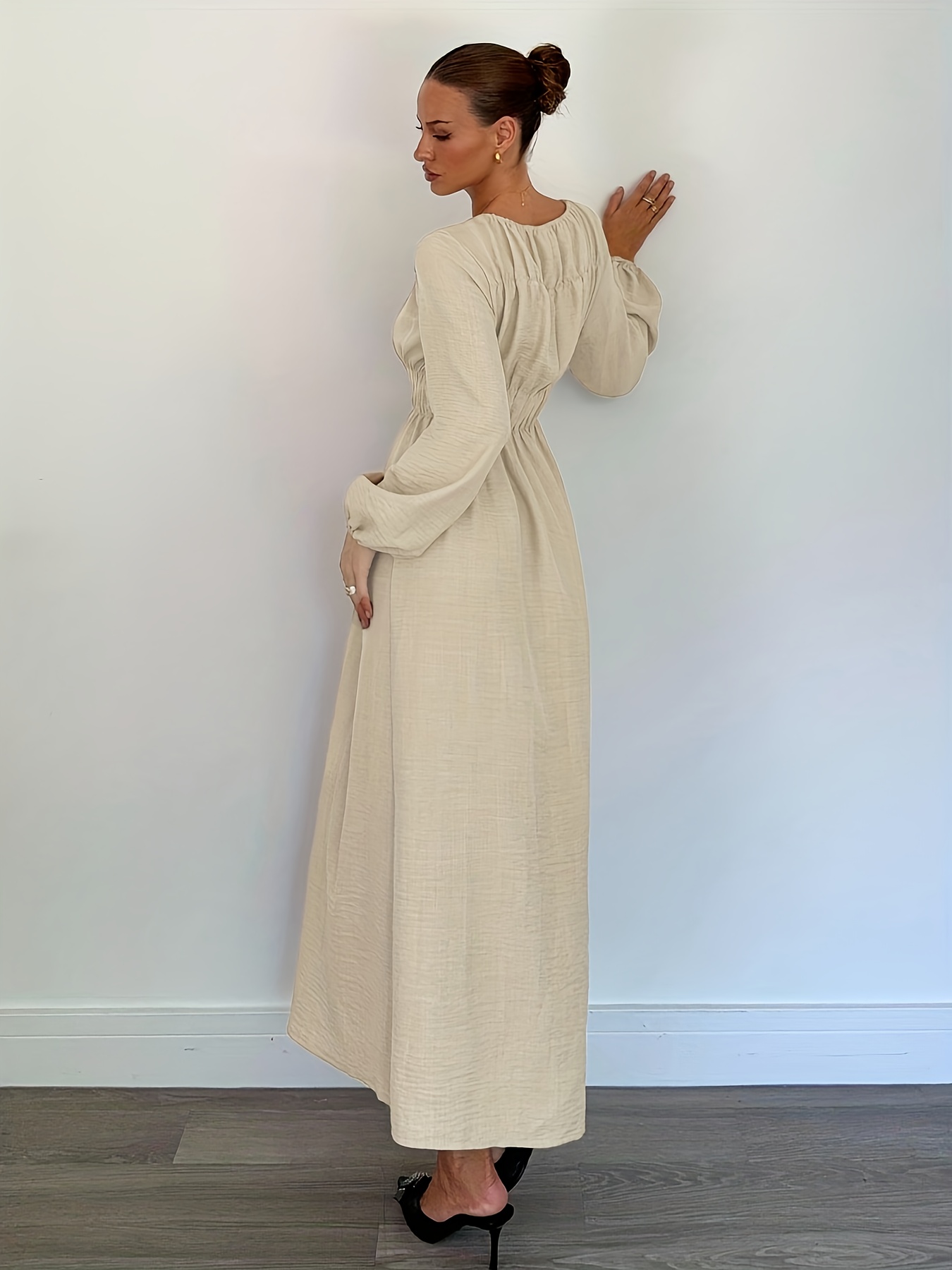 beige long sleeve dress casual Petal and Pup Women's Cammie Long Sleeve Midi Dress