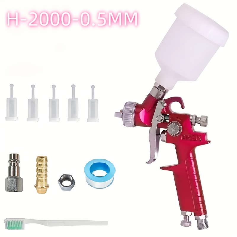 mini hvlp spray gun with 0 5mm 0 8mm 1 0mm nozzles selectable bore size gravity feed for precise painting projects durable aluminum construction precise spraying ergonomic spray gun Product details 0