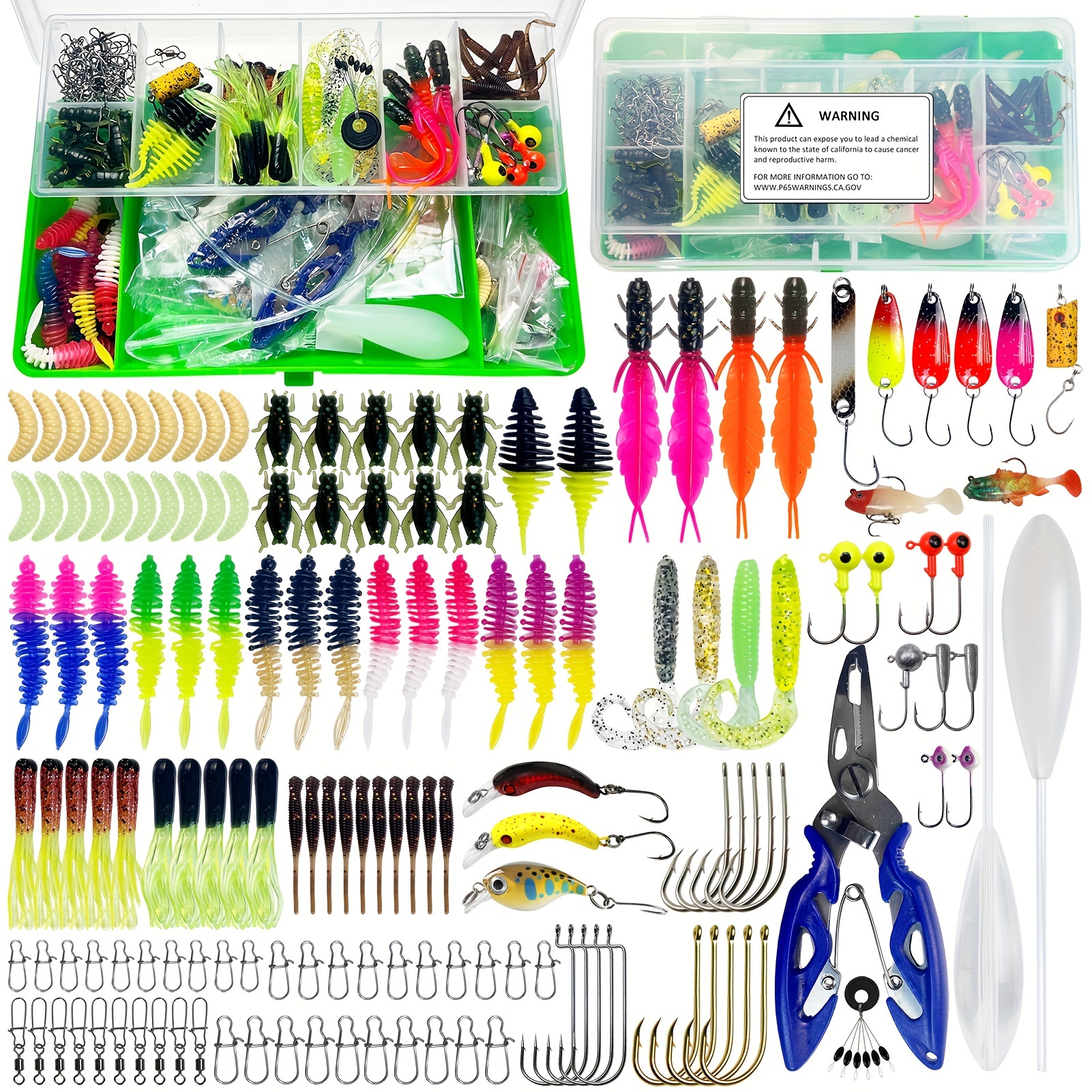 

155pcs Fishing Lures Tackle Including Soft Plastic Lures, Jig Hooks, Fishing , Crankbait, Barrel Swivel, Hooks, Clear Fishing Float, Plier Tackle Box For Bass Trout Pike Crappie