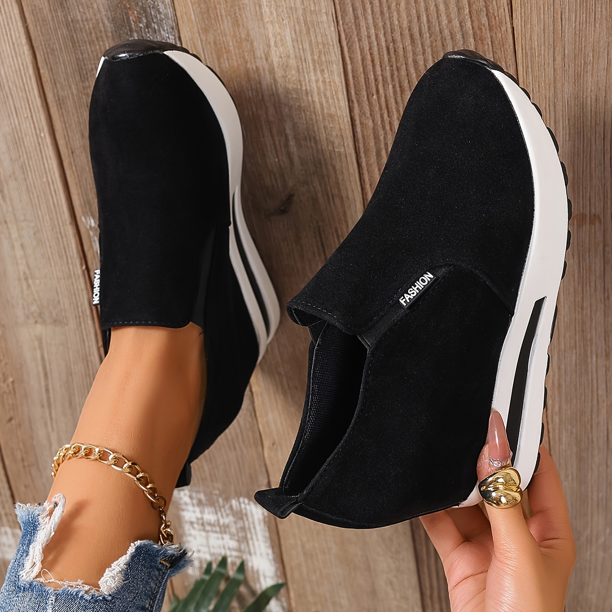 

1 Pair Women's Casual Wedge Sneakers - Slip-on Round Toe Waterproof Platform Fashion Shoes With And Fabric For Spring/fall 2024