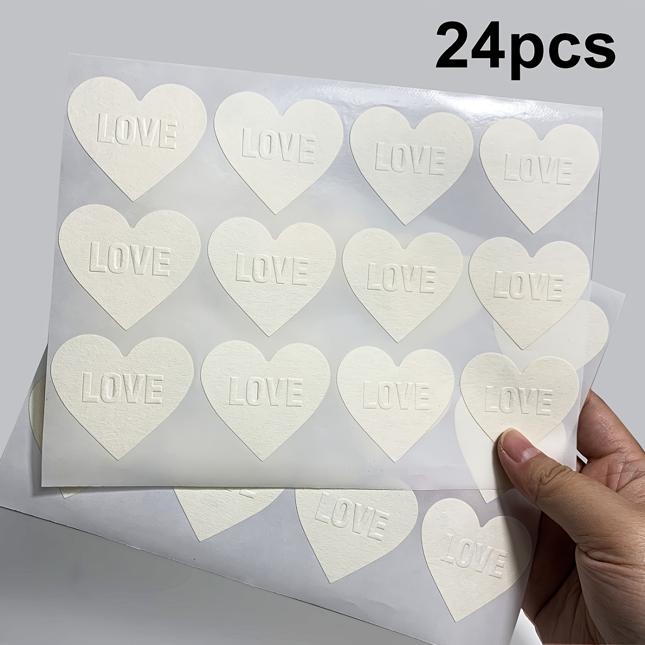 Image of 24pcs/48pcs Embossed Love Stickers, 50x45mm Heart Shaped Paper Stickers Decorative Seals For Invitation Envelopes, Valentine's Day Mother's Day Birthday Gift Wrapping Stickers, Paper Material Seals