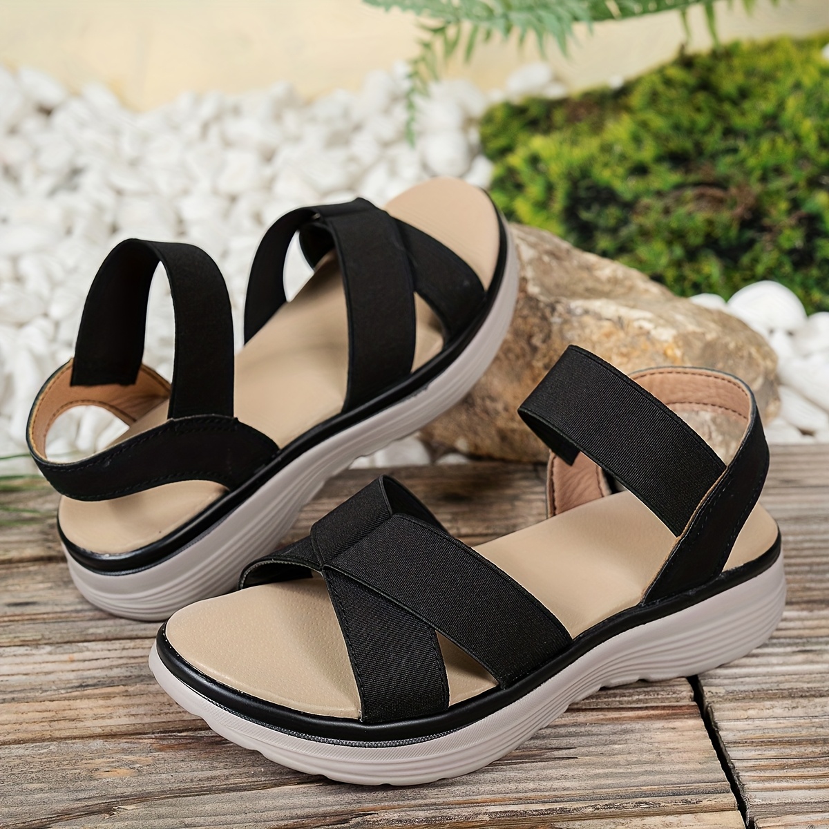  womens flat sandals elastic strap crisscross design stylish casual summer flats sporty leisure shoes Product details 2