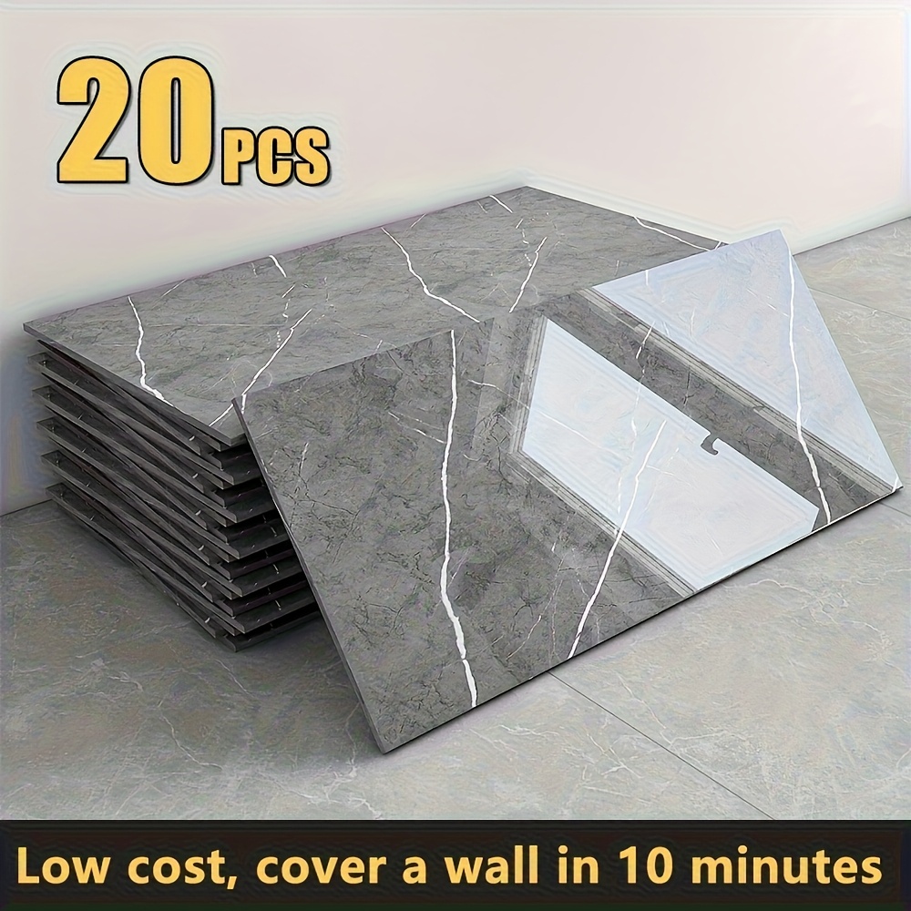 TEMU 20/40pcs 3d Marble Wall Decor, Self-adhesive Foam Wall Panels, Home Decoration Wall Stickers, Peel And Stick Floor Tiles, Easy To Clean And Cut,