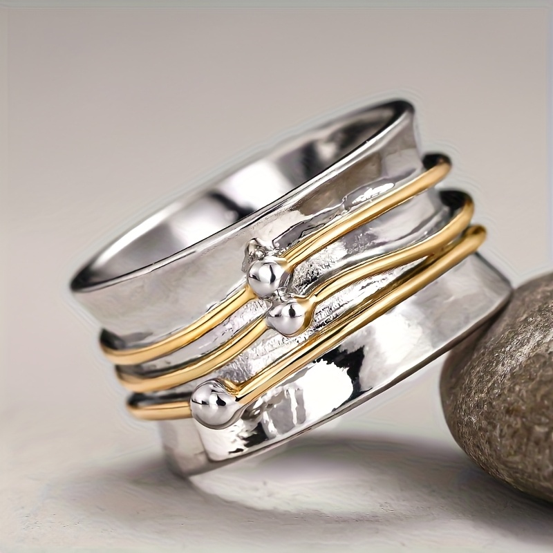 Image of Bohemian Style 2 Tone Rings Vintage Wide Rings For Women Men Daily Party Holiday Punk Fashion Rings Jewelry
