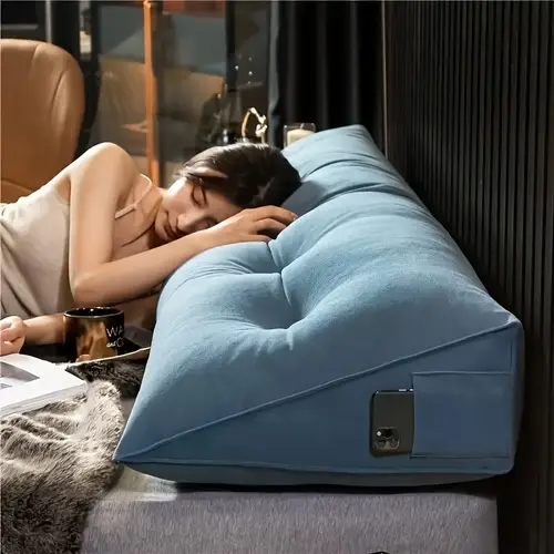 triangular headboard pillow ergonomic backrest support cushion with side pockets removable washable cover bed filler for twin queen king beds multiple colors