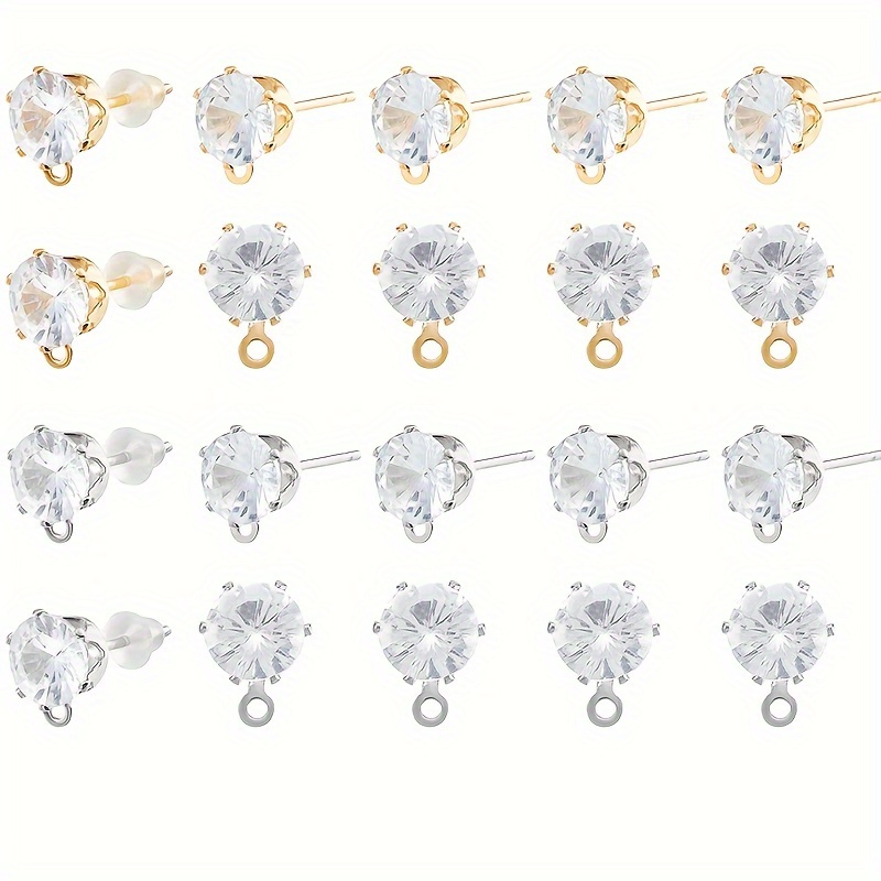 

50pcs 6mm Rhinestone Earrings Studs, Glass Rhinestone Earrings Post Strap Rings For Diy Earrings Jewelry Making Supplies