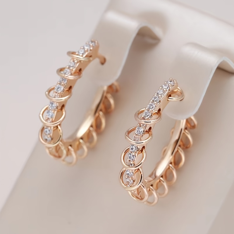 

Copper Hoop Earrings For Women With Zirconia - 1 Pair, Stackable, Elegant Wedding Fashion Jewelry, No Plating, Ear Needle Copper, For 14+