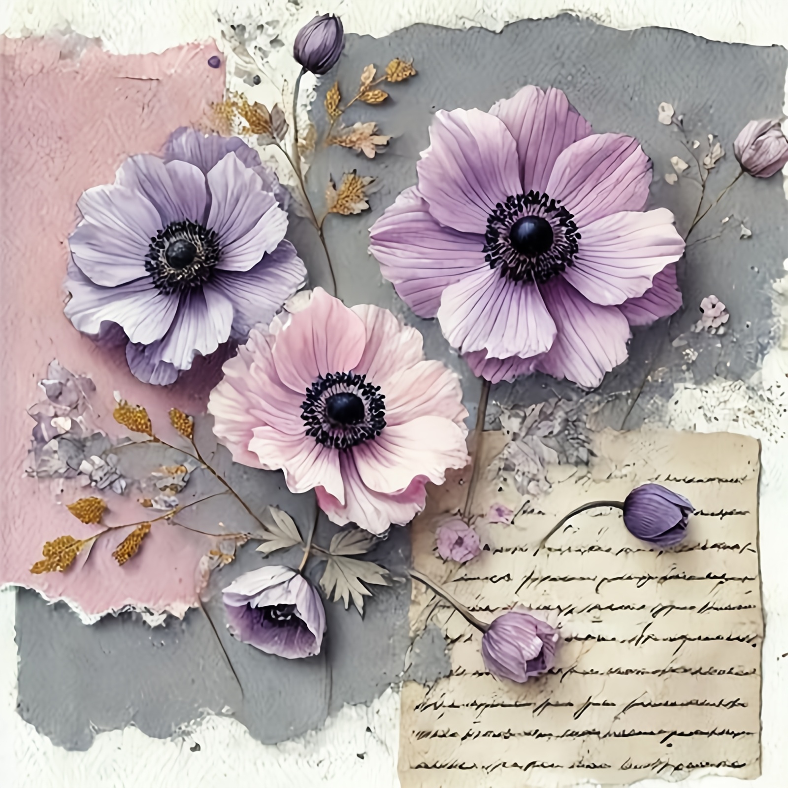 Cross-Stitch Printing Kit, Purple Flower Old Paper Decoration Pattern