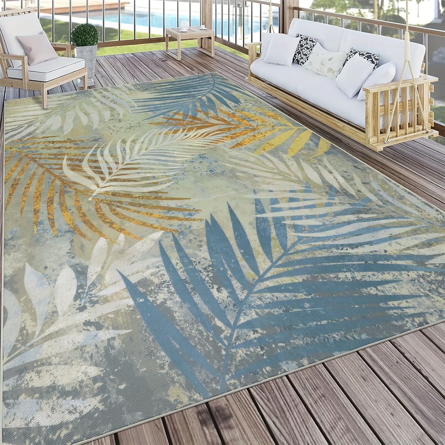 

Patio Outdoor Rug, Non Slip Picnic Outdoor Rug For Patio, Leaf Washable Outside Deck Area Rug, Outdoor Camping Carpet For Rv, Deck, Camping And Patio