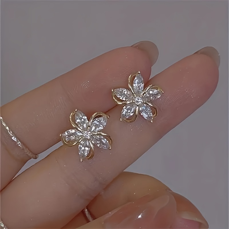 

Japanese And Korean Style 5 Petal Zirconia Flower Shaped Stud Earrings Full Of Sparkling Zirconia Dating Earrings Delicate Gifts