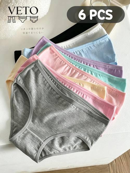 item picture 6pcs women underwear minimalist plain basic panties soft comfortable breathable aesthetic lingerie for teens and ladies random color