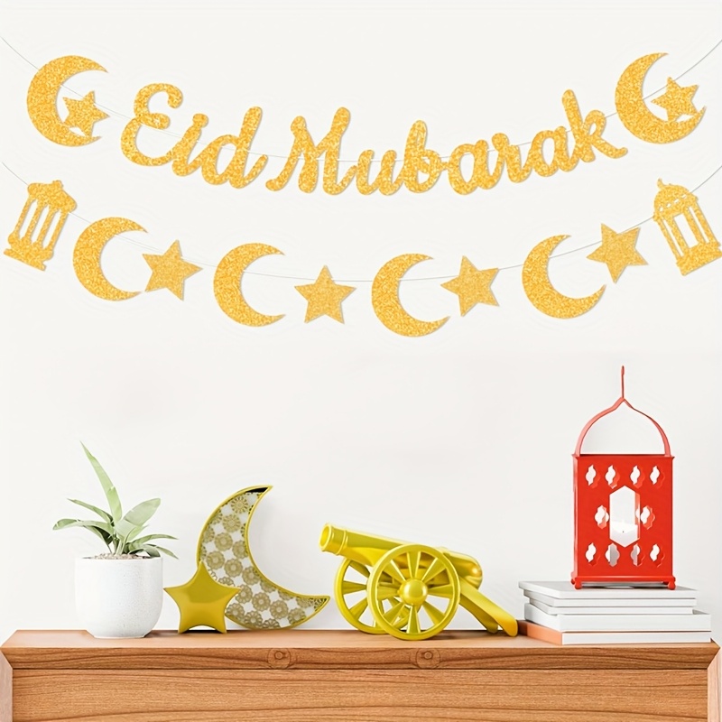 

1 Ensemble, Bannière dorée Eid Ramadan en , Design de lanterne , Fournitures de fête islamique musulmane électricité, Décoration de Ramadan pour , Cadeaux de Eid Al-Fitr