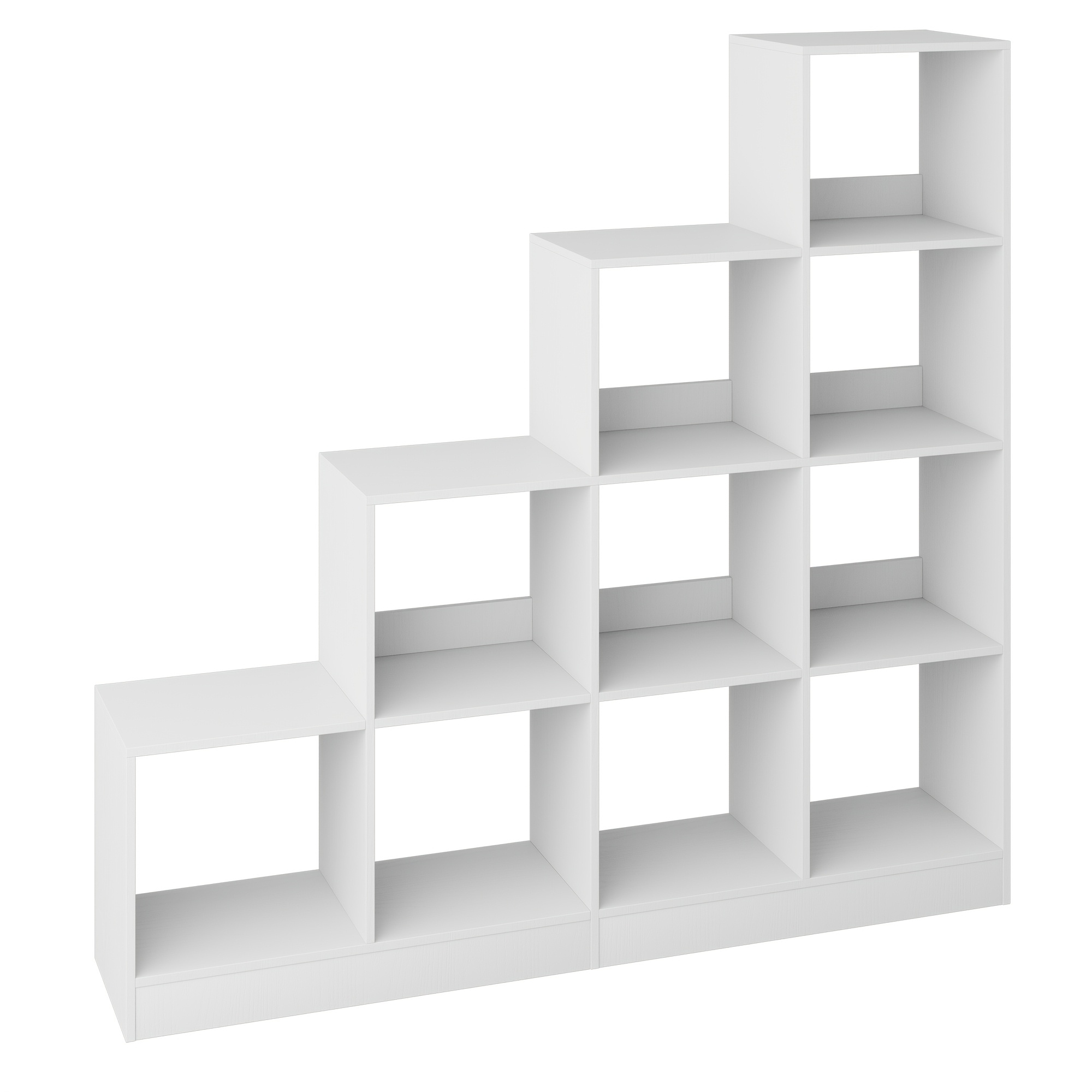 10 Cube Bookcase Open Shelves 4 Tier Shelf Adjustable Panels Cabinet Cube Shelf Step Shelving Display Organizer For Living Room Office Bedroom White