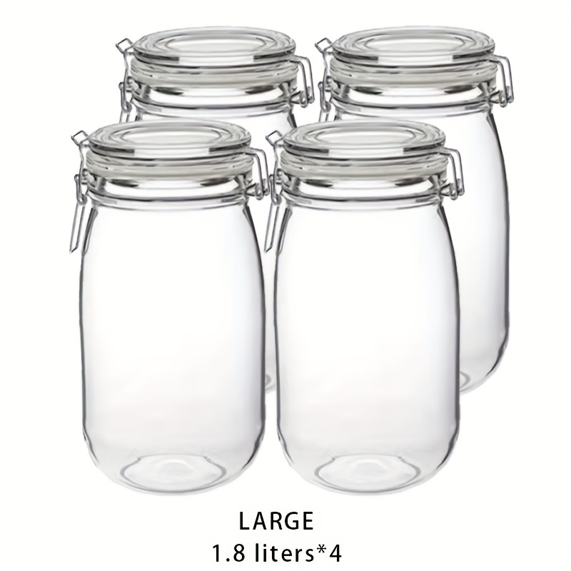 TEMU 4pcs 1.8l Glass Food Storage Jars With - Leak-proof, Moisture-proof, Insect Prevention, Hand Wash, Reusable Round Containers For Spices, Cereal, Coffee, Pasta - No Electricity Needed