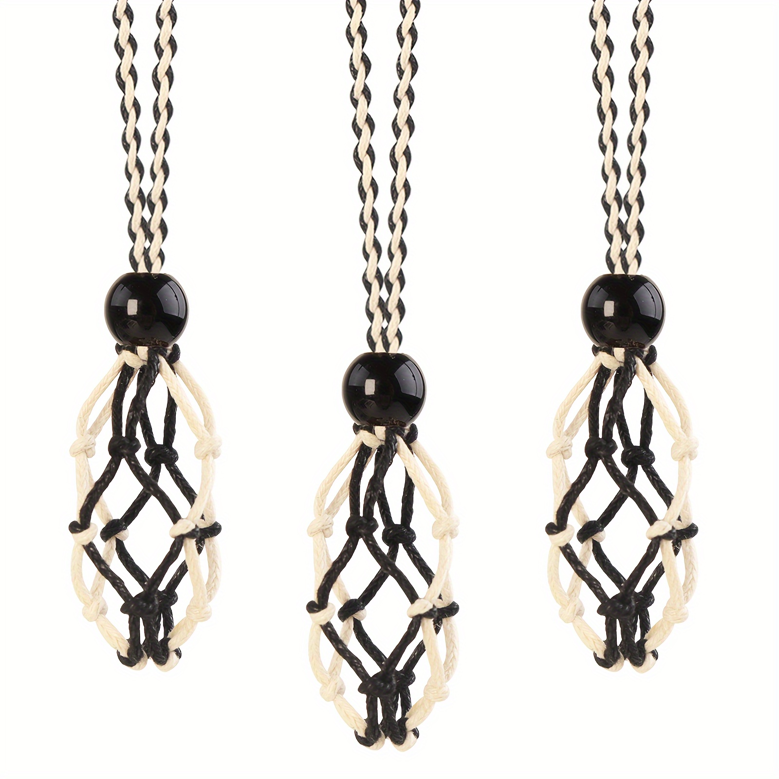 3pcs Crystal Cage Necklace Holder Cord with Adjustable Length