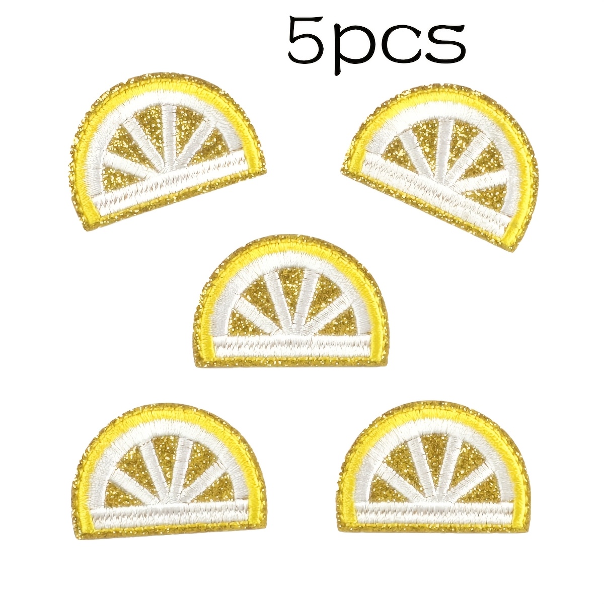 TEMU 5 Stück Gelbe Glänzende Zitronenscheiben Frucht Serie Muster Stickerei Stoff Patch Stickerei Abzeichen Etikett Kleidung Hüte Zusätze, Lustige