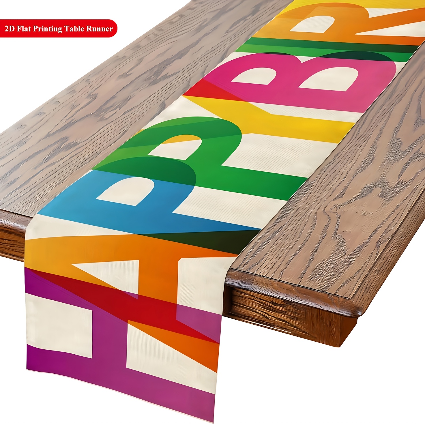 TEMU 1pc Polyester Happy Birthday Table Runner - Colorful Indoor/outdoor Kitchen Dining Decor, Party Centerpiece For Celebrations & Desktop Styling.