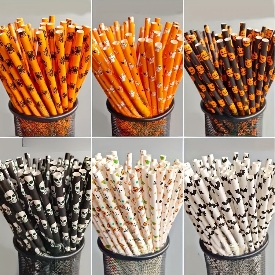 

100pcs Themed Disposable Paper Straws – Biodegradable Party Drink Straws With , Pumpkin, And For Teens And Adults